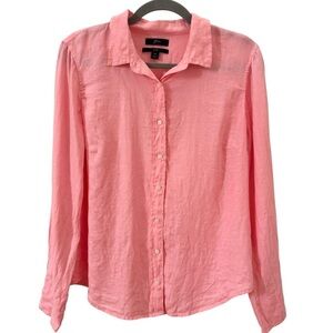 J. Crew 100% Linen Button-Down Shirt Pink Size 10 Slim